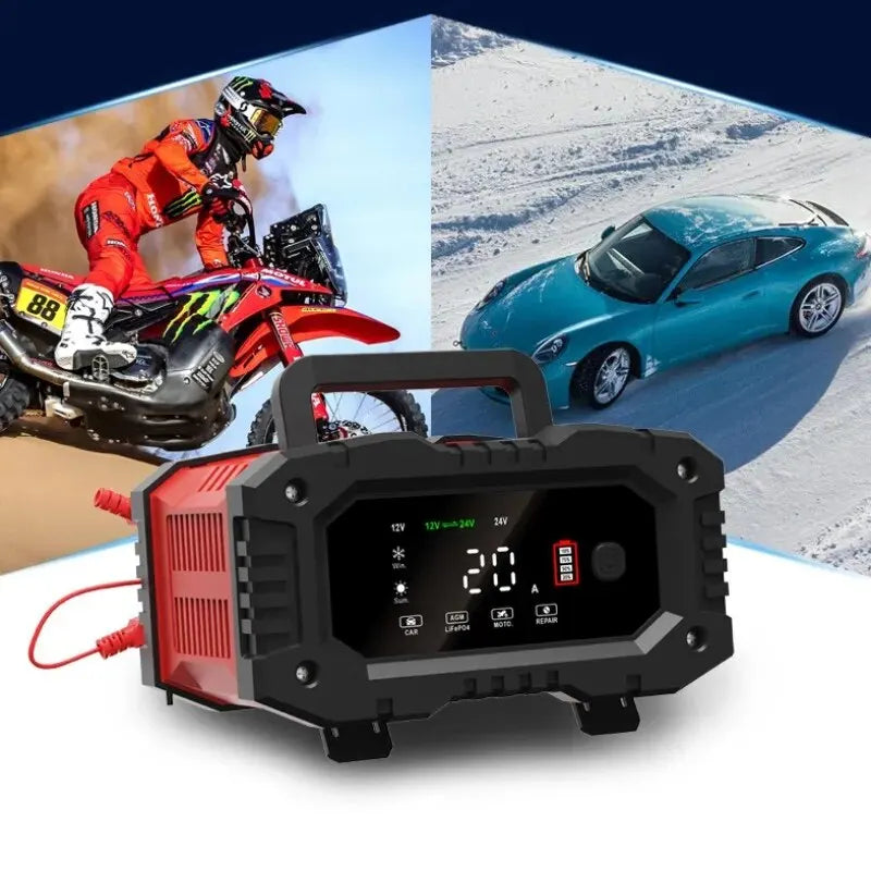 20A/10A Car Motorcycle Battery Charger 12V/24V Smart Charger Lithium AGM GEL Lead-Acid Lifepo4 Battery Chargers