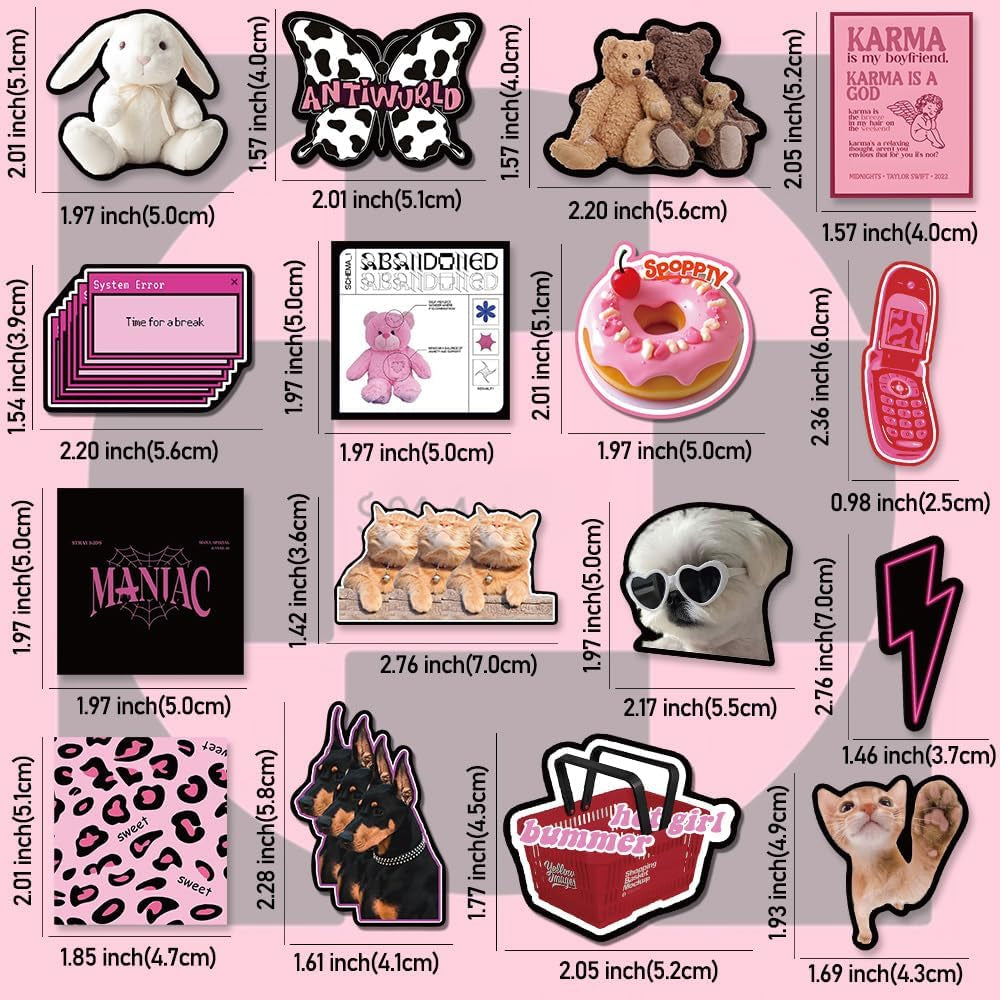 Y2K Stickers for Women and Teens, Retro Aesthetic Party Supplies, Waterproof Vinyl Stickers for Water Bottles and Laptop, 55PCS
