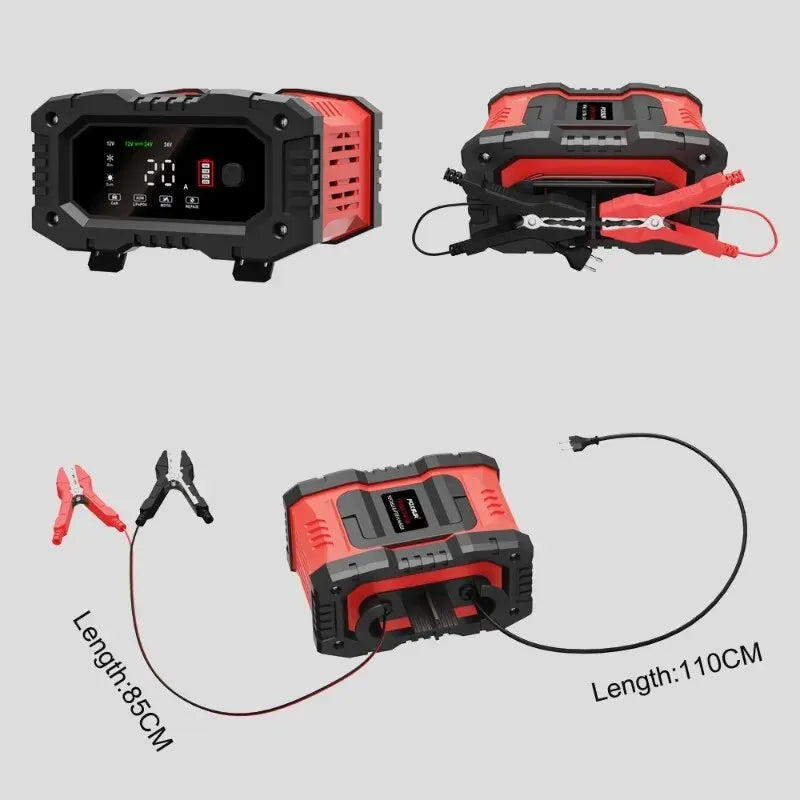 20A/10A Car Motorcycle Battery Charger 12V/24V Smart Charger Lithium AGM GEL Lead-Acid Lifepo4 Battery Chargers