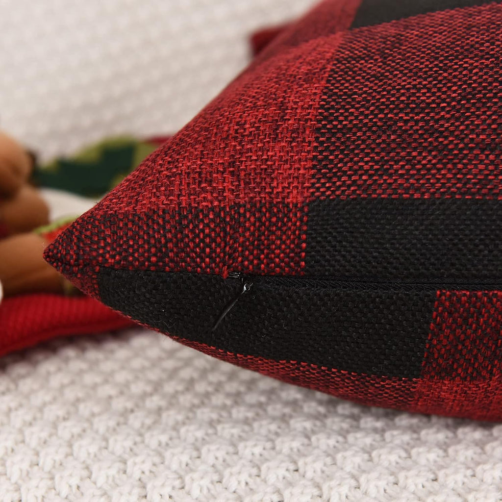 Set of 2 Christmas Buffalo Check Plaid Pillow Covers, 18 X 18 Inches Red and Black Farmhouse Pillow Cases, Cotton Linen Throw Pillow Covers Cushion Case for Home Decor Car Bed Sofa Couch