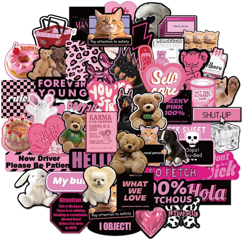 Y2K Stickers for Women and Teens, Retro Aesthetic Party Supplies, Waterproof Vinyl Stickers for Water Bottles and Laptop, 55PCS